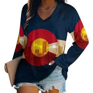 Colorado State Flag dames lange mouwen V-hals T-shirts herfst tops pullover tuniek T-shirt voor leggings