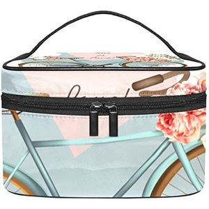 Plantaardige wortel tomaat make-up tas voor vrouwen meisjes cosmetische tassen met handvat reizen make-up organizer tas, Vintage fiets Bloemen Liefde, 8.9x5.9x5.4 Inches, Make-up zakje
