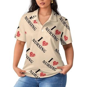 Grappig I Love verpleging dames poloshirts met korte mouwen casual T-shirts met kraag golfshirts sport blouses tops S