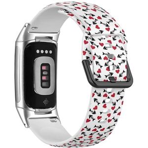 RYANUKA Zachte sportband compatibel met Fitbit Charge 5 / Fitbit Charge 6 (Fish Skeleton Red Heart Simple) siliconen armband accessoire, Siliconen, Geen edelsteen