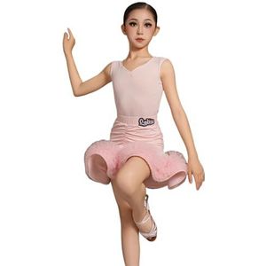 Meisjes mouwloze Latijns-Amerikaanse dansjurk Kinderen Ballroom Dansrok voor Salsa Rumba Cha Cha Samba Tango Top Professioneel Danskostuum,Roze,110