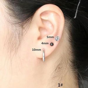 3 paren/set roestvrij staal Stud Earrings Stud Earrings voor vrouwen eenvoudige zwarte/stalen kleur bal zirkoon oor cirkel oorbellen Punk sieraden