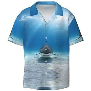 OdDdot Tiger Shark Print Heren Overhemden Atletische Slim Fit Korte Mouw Casual Business Button Down Shirt, Zwart, XL