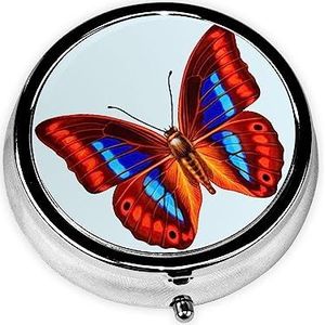 Vlinder & Zwart Gedrukt Pil Organizer Pil Doos Pil Case Draagbaar voor Portemonnee Pocket Ronde Metalen Pil Houder Organizer voor Dagelijkse Geneeskunde