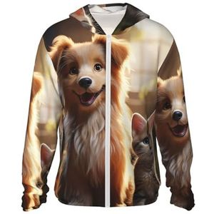 Upf 50+ zonwering hoodie jas volledige rits lange mouw zonneshirt honden en katten vissen shirt, zwart, S