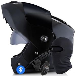 Systeemhelm Met Bluetooth-Motorhelm Geïntegreerde Motorhelm DOT/ECE-Gecertificeerd Bluetooth-Integraalhelm Systeemhelm Met Dubbele Spiegel Voor Dames En Heren E,L/58-59CM