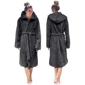 LINNICK Teddy Fleece Badjas met Capuchon inclusief Teddy Tas - dark grey - S