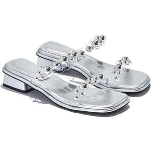 Dames slippers met kristal-ingebedde transparante bandjes, 3 cm platform, TPU-zool en glitterresortmuiltjes - wit/zilver