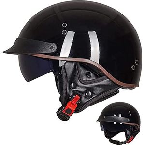 Motorhelm, Vintage motorfiets halve helm DOT/ECE goedgekeurde helmen zonneklep snelsluiting C,XXL(H,XL(5960 CM))