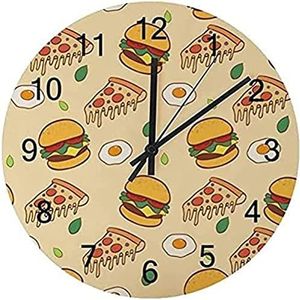 Klok Hamburger Pizza Gepocheerd Ei Eten Leuke Houten Mute Decoratie Thuiskantoor Slaapkamer Versieren