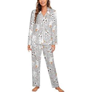 Leuke Kleine Kat Eenhoorn Vrouwen Lange Mouw Button Down Nachtkleding Zachte Nachtkleding Lounge Pyjama Set XL