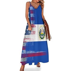 Grunge USA El_Salvador vlag dames zomer maxi-jurk V-hals mouwloze spaghettibandjes lange jurk
