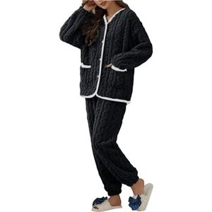 MdybF Pyjama sets voor vrouwen winter winter warm vrouwen pyjama set dikke lange mouw pyjama set vrije tijd nachtkleding voor vrouwen nachtkleding, Zwart, M