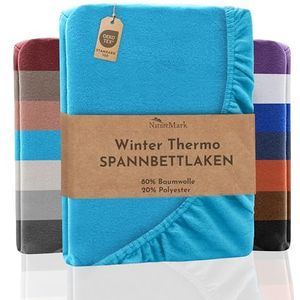 NatureMark Hoeslaken thermo fleece, voor de winter, hoeslaken in vele kleuren en maten; 140 x 200 cm tot 160 x 200 cm - turquoise