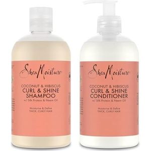 SheaMoisture Shampoo en Conditioner voor dik krullend haar Coconut & Hibiscus Shampoo 1x 384 ml, Conditioner 1x 384 ml - 2 stuks