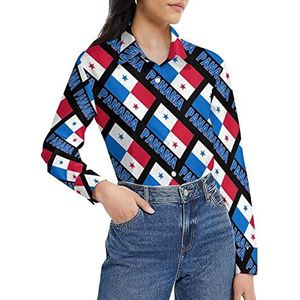 Pride of Panama - Panamese vlag damesshirt lange mouwen button down blouse casual werk shirts tops 4XL