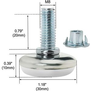 XYWHPGV M8 x 20 x 30mm Schroef op Meubelglijder Stelvoeten Verstelbare Leveler Vloerbeschermer met T-moeren voor Stoelpoot 16 Pack(1dce3 7d21a 67019 58581 7dd44 1d258