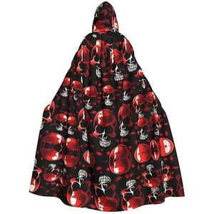 Rode Streep Brandweerman VS Vlag 59 inch Hooded Cape Unisex Halloween Mantel voor Duivel Heks Tovenaar Halloween Kerst Cosplay, Rode skeletten, One Size