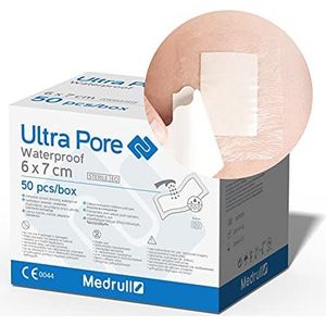 Medrull 100% waterdichte wondpleisters, 6 x 7 cm, waterdicht, steriel, transparant, sterke grip, beschermt bij snijwonden en krassen, ideaal voor douchen, sport, baden, 50 stuks
