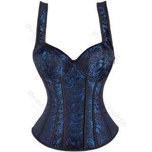 LNNXSZ Korset top voor vrouwen vrouwen korset met bandjes zwart overbuste korset grote maat bloemen jacquard korset rits top steampunk korset bustier top, donkerblauw, S