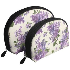 Make-up tas, reizen cosmetische tas 2 stuks draagbare clutch zakje set zakje organisator mooie paarse bloem print, zoals afgebeeld, Eén maat