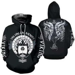 Heren Viking Odin Warrior 3D Digitale Print Hoodie Sweatshirt Jas - Noorse Mythologie Thor's Hamer Keltische Knoop Grafische Rits Pullover - Nieuwigheid Plus Size Fashion Trainingspak