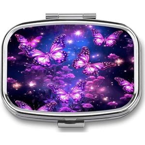 Paarse Leuke Vlinder Print Pil Doos Pil Organizer Pil Case 2 Compartiment Geneeskunde Pil Organizer Kleine Pil Case Pil Container Pil Houder Leuke Pillendoos Mini Pil Case