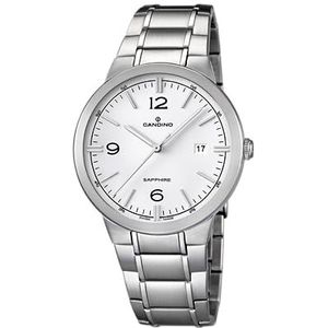 Candino Heren Quartz horloge met witte wijzerplaat analoge display en zilveren roestvrij stalen armband C4510/1