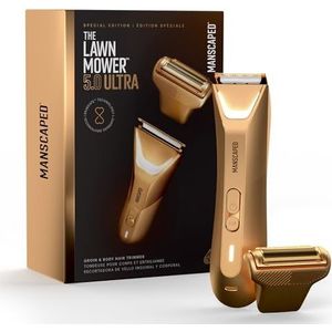 MANSCAPED® The Lawn Mower® 5.0 ULTRA Lies- en lichaamshaartrimmer – SkinSafe® -trimmer met twee koppen en foliemessen, waterdichte natte/droge trimmer, oplaadbaar via USB-C met reisetui, Forged Gold