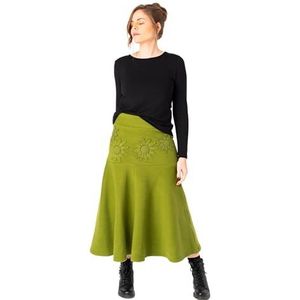 Mamatayoe Modelin Midirok voor dames, groen, voor herfst en winter, uitlopende rok met borduurwerk en elastische tailleband van katoen, Groen, XXL