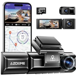 AZDOME M550 Dashcam voor auto, voor en achter, 4K/2,5K met GPS en WiFi, 64GB kaart, 3 dashcams, 3,19 inch IPS-scherm, nachtzicht, loop-opname, 170 graden
