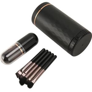 Make-upborstelset, gemakkelijk vast te houden, draagbare spiegeldop, blush cosmetische reisborstelset (zwart)