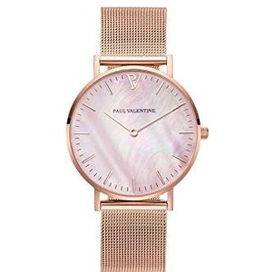 PAUL VALENTINE - Hoogwaardig dameshorloge in verschillende maten en kleuren – polshorloge met stijlvolle metallic wijzerplaat, krasbestendig glas, smalle mesh-armband, Rose Gold Pink Seashell, 32mm,