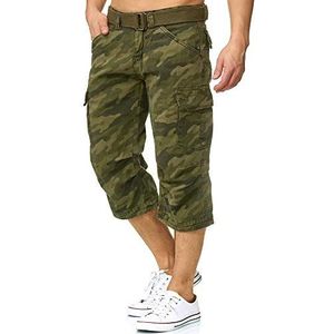 INDICODE Heren Nicolas Check Cargo Shorts | 3/4 Cargo korte broek met riem Dired Camouflage 3XL