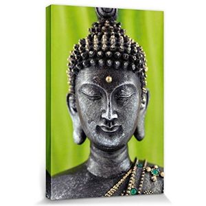 1art1 Boeddhisme Poster Kunstdruk Op Canvas Buddha Statue, Green Muurschildering Print XXL Op Brancard | Afbeelding Affiche 30x20 cm