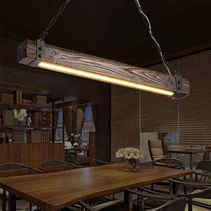 COCOL Retro hanglamp, industriële loft hanglamp hout decoratieve hanglamp metaal in hoogte verstelbaar E27 retro houten hanglamp voor keuken eetkamer bar restaurant woonkamer café