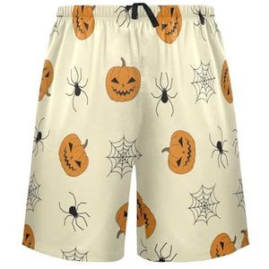 LI ZHI XIN Herenpyjamabroek, korte pyjamabroek, zomer casual shorts, elastische taille met trekkoord, rechte losse pasvorm met 2 zakken, S-XXL Halloween pompoenpatroon, Meerkleurig, S