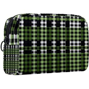 Make-up tas,draagbare cosmetische tas,traditionele gradiënt groene plaid,Travel Makeup Case Organizer voor vrouwen met handvat