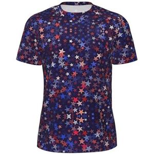 Rood Blauw Sterren Amerikaanse Print Heren Sport T-Shirt, Ademend Cool Dry Mesh Base Layer Tops Korte Mouw Running Top Gym Shirt, Zwart, S