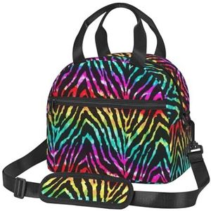 OdDdot Kleurrijke Regenboog Zebra Print Lunch Bag Herbruikbare Geïsoleerde Volwassen Tote Lunch Tas Voor Vrouwen/Mannen Werk Picknick Strand Reizen