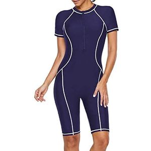 Jywmsc Dames Rashguard Rashguard met korte mouwen en rits aan de voorkant uit één stuk voor surfen, Boyshort