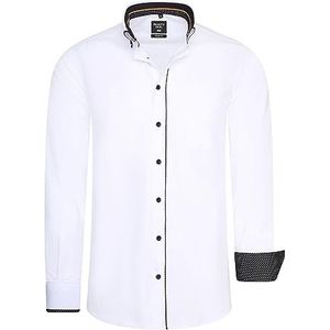 Business-overhemd met lange mouwen voor heren, kent-kraag, stretch, kantoorhemd in casual design, vergaderhemd met contrasterende elementen 027, wit, XL