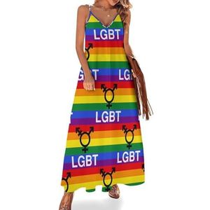 LGBT Regenboog vlag dames spaghettibandjes jurk zomer mouwloze maxi-jurk casual V-hals lange jurk