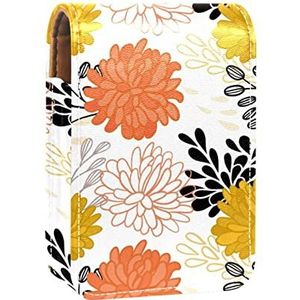 Gepersonaliseerde Lipstick Case Draagbare Make-up Tas Cosmetische Pouch Lippenstift Houder Make-up Organizer Geel Oranje Grote Bloemen Patroon, Meerkleurig, 9.5x2x7 cm/3.7x0.8x2.7 in