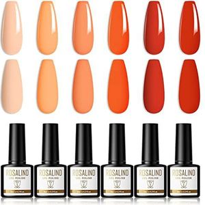 ROSALIND Gel Nagellak Rood Oranje Serie 6 Kleuren Shellac Set 8ml Soak Off UV/LED Gellak Gel Nail Polish Voor Gelnageldesigns/Nagelsalon