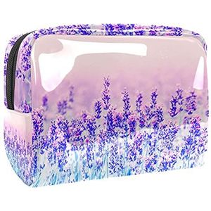 Waterdichte Make-up Pouch Paars Lavendel Bloemen Veld Make-up Tas Organizer Reizen Zip Toilettas Kleine Cosmetische Case Schoonheidstas voor Tieners Meisjes Vrouwen