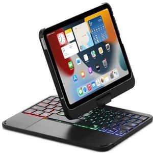 Toetsenbordhoes voor iPad Mini 7 (2024) & Mini 6 (2021) 8.3"", 360° Draaibaar, 7-Kleuren Verlicht Toetsenbord met Trackpad & Penhouder,zwart