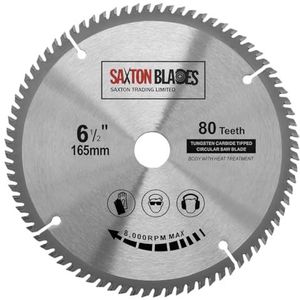 Saxton Blades Saxton TCT Cirkelzaagblad voor hout, fijngesneden, 165 mm x 20 mm (ring 16 mm) x 80 tanden, geschikt voor Bosch Makita enz