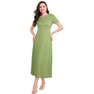 jurken voor dames Effen A-lijnjurk for dames, met korte mouwen en zeer rekbare stof (Color : Gr�n, Size : L)