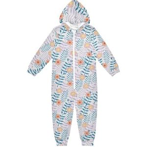 LI ZHI XIN Kinderpyjama uit één stuk met capuchon voor jongens en meisjes, jumpsuits voor kinderen, onesie, slaappak, alles-in-één pyjama, winter, warme huisjumpsuit, 5-14 jaar, mooie bloemenpatronen